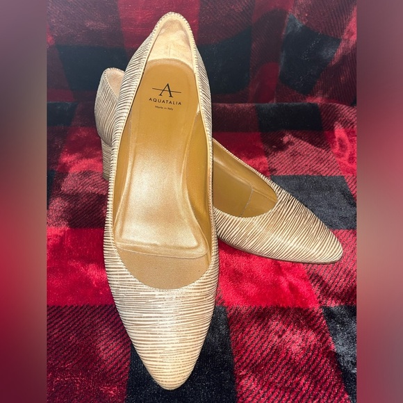 Aquatalia Women Pasha Pointy Toe Pump US 7 Brown Striped Leather Made In Italy - Picture 1 of 9